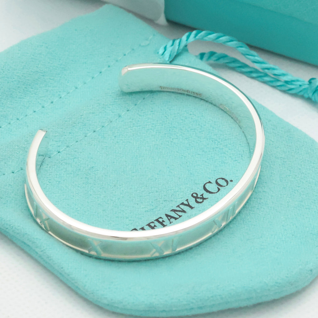 Tiffany & Co. Atlas Roman Numerals Cuff Bangle Bracelet Sterling Silver 925
