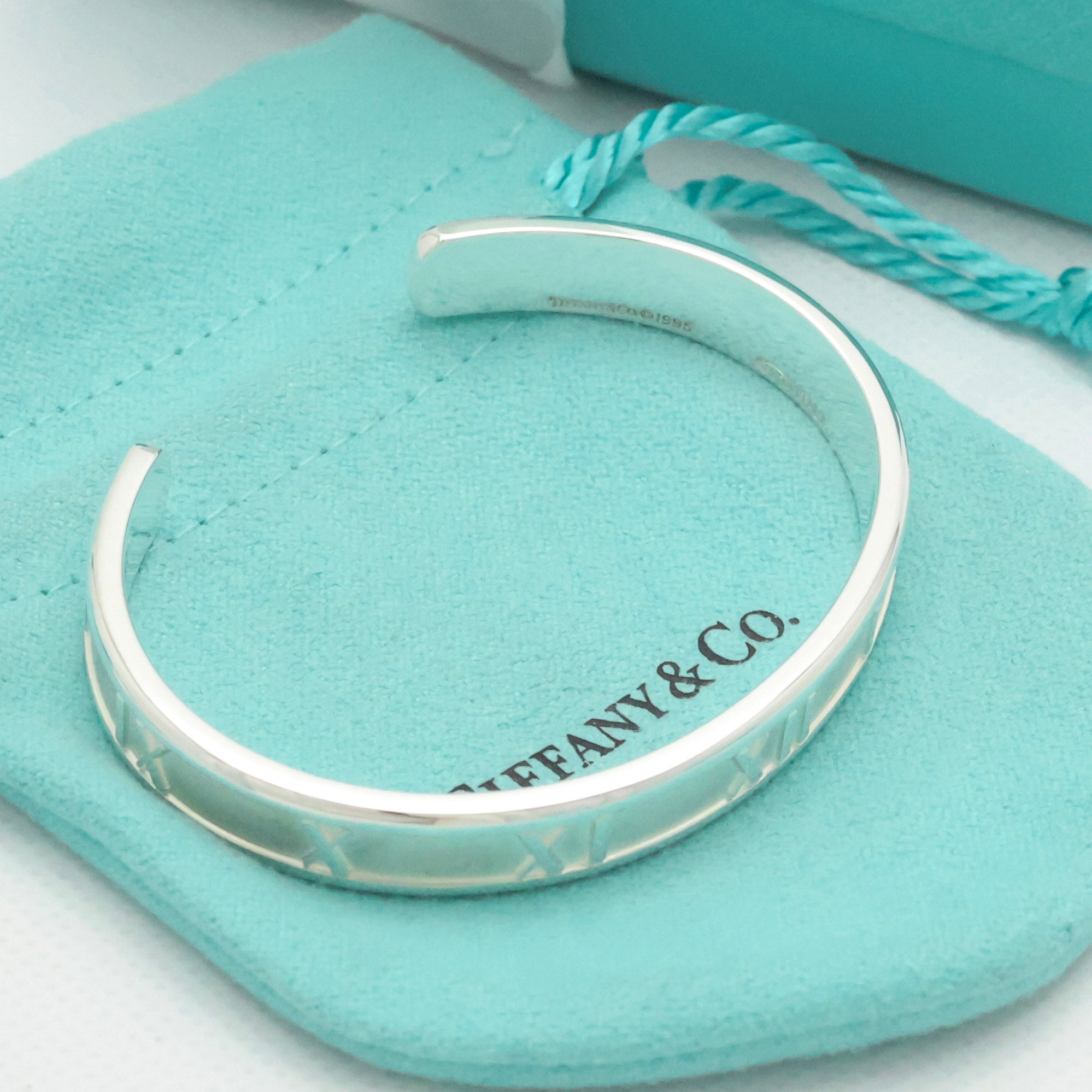 Tiffany & Co. Atlas Roman Numerals Cuff Bangle Bracelet Sterling Silver 925