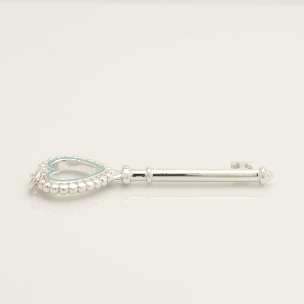 Tiffany & Co. Blue Enamel Beaded Heart Key Charm Sterling Silver 925　