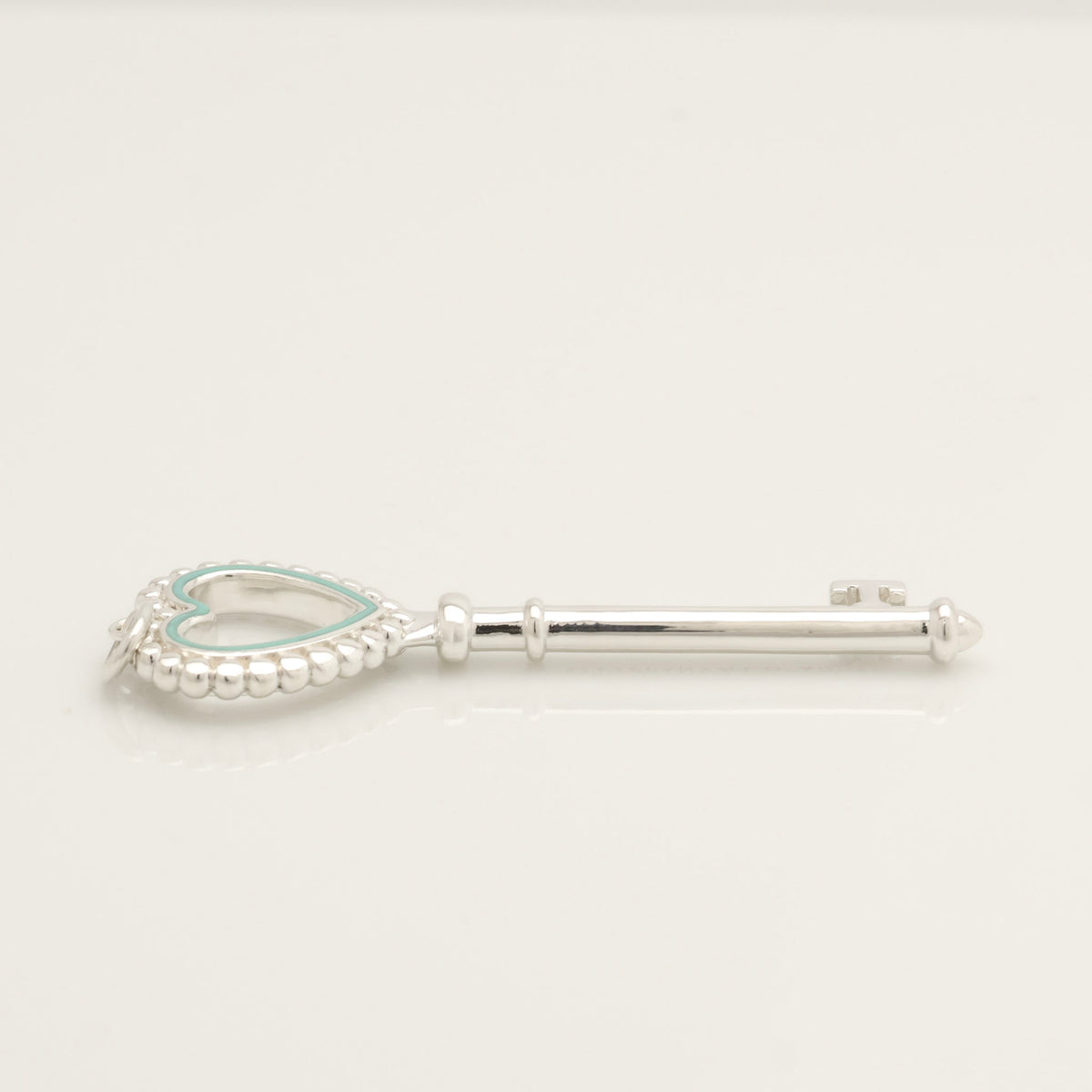  Tiffany & Co. Blue Enamel Beaded Heart Key Charm Sterling Silver 925　
