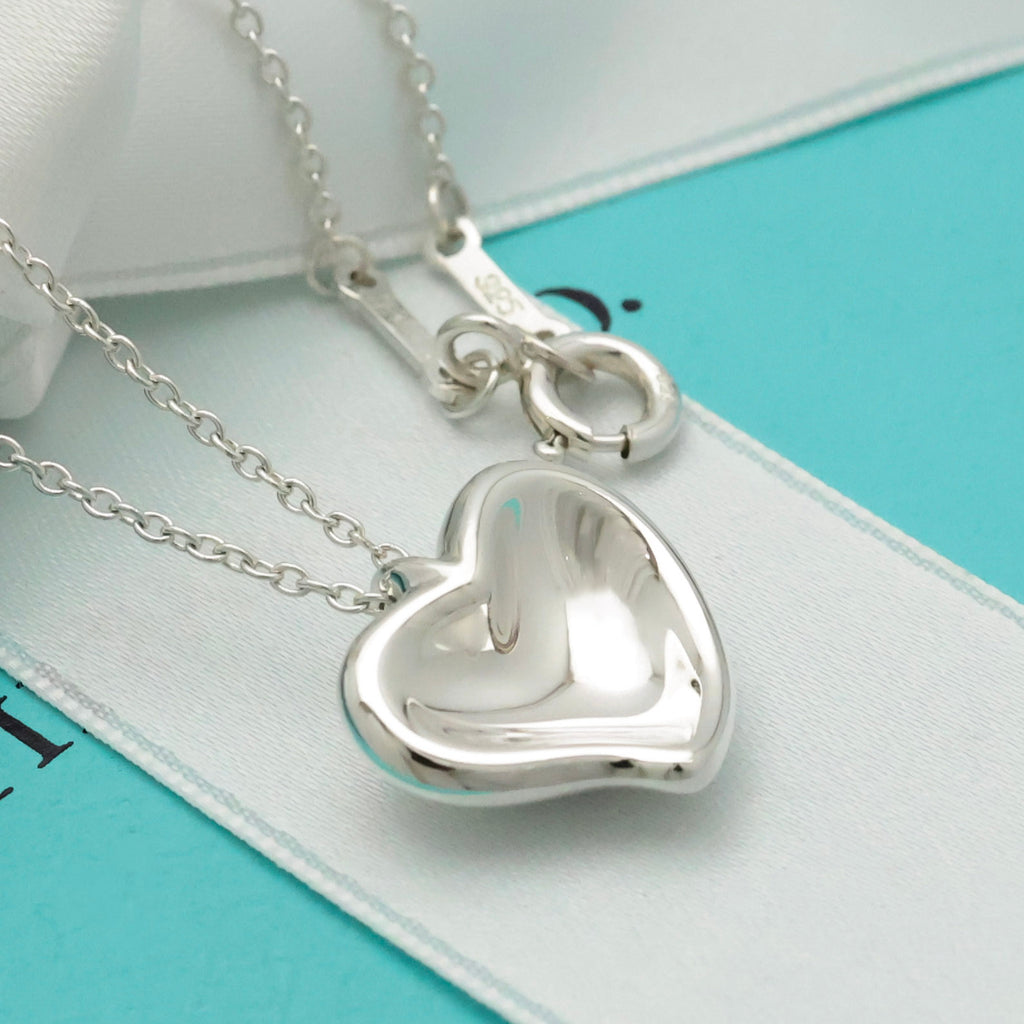 Tiffany & Co. Peretti Curved Full Heart Necklace Sterling Silver 925