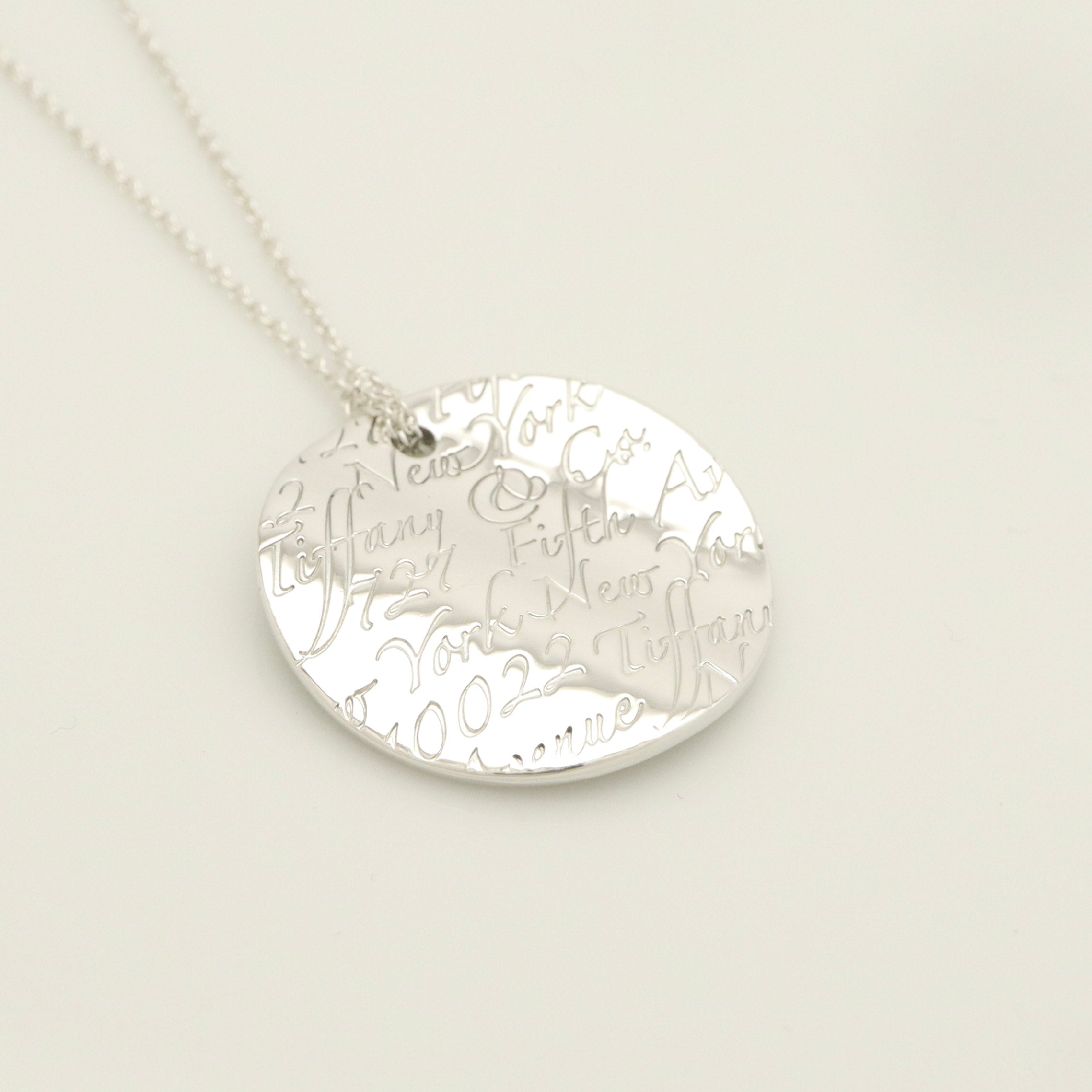 Tiffany & Co. Notes New York Large Wavy Round Circle Necklace Sterling Silver 925