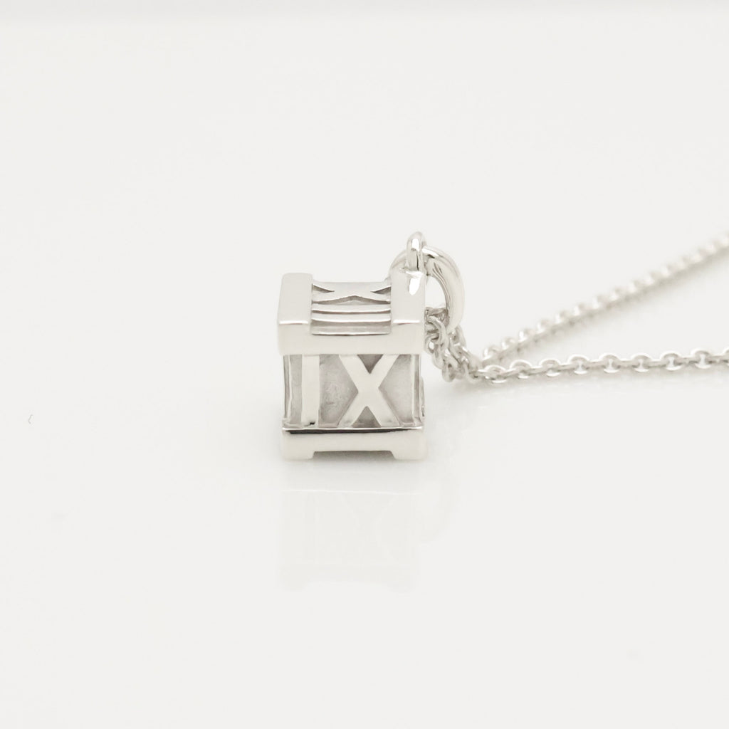  Tiffany & Co. Atlas Cube Necklace Pendant  Sterling Silver  925 