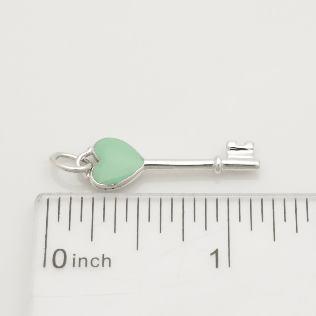 Tiffany & Co. Blue Enamel Heart Key Pendant Charm Sterling Silver 925　