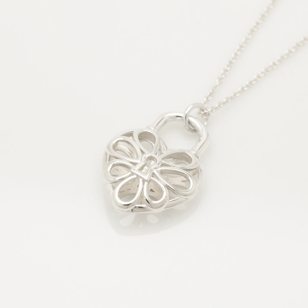 Tiffany & Co. Filigree Heart Lock Padlock Necklace Sterling Silver 925