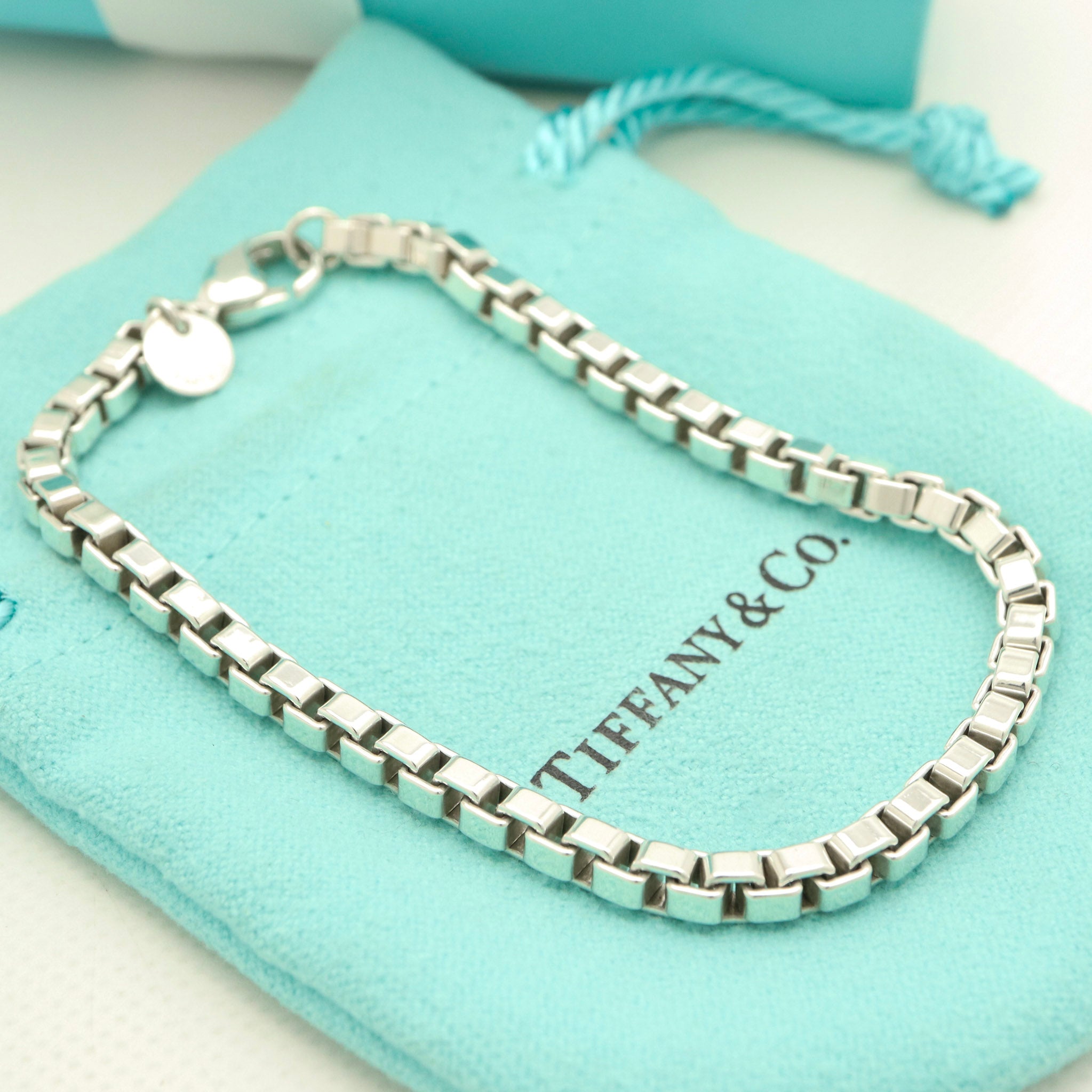  Tiffany & Co. Venetian Square Link Chain Bracelet  Sterling Silver 925