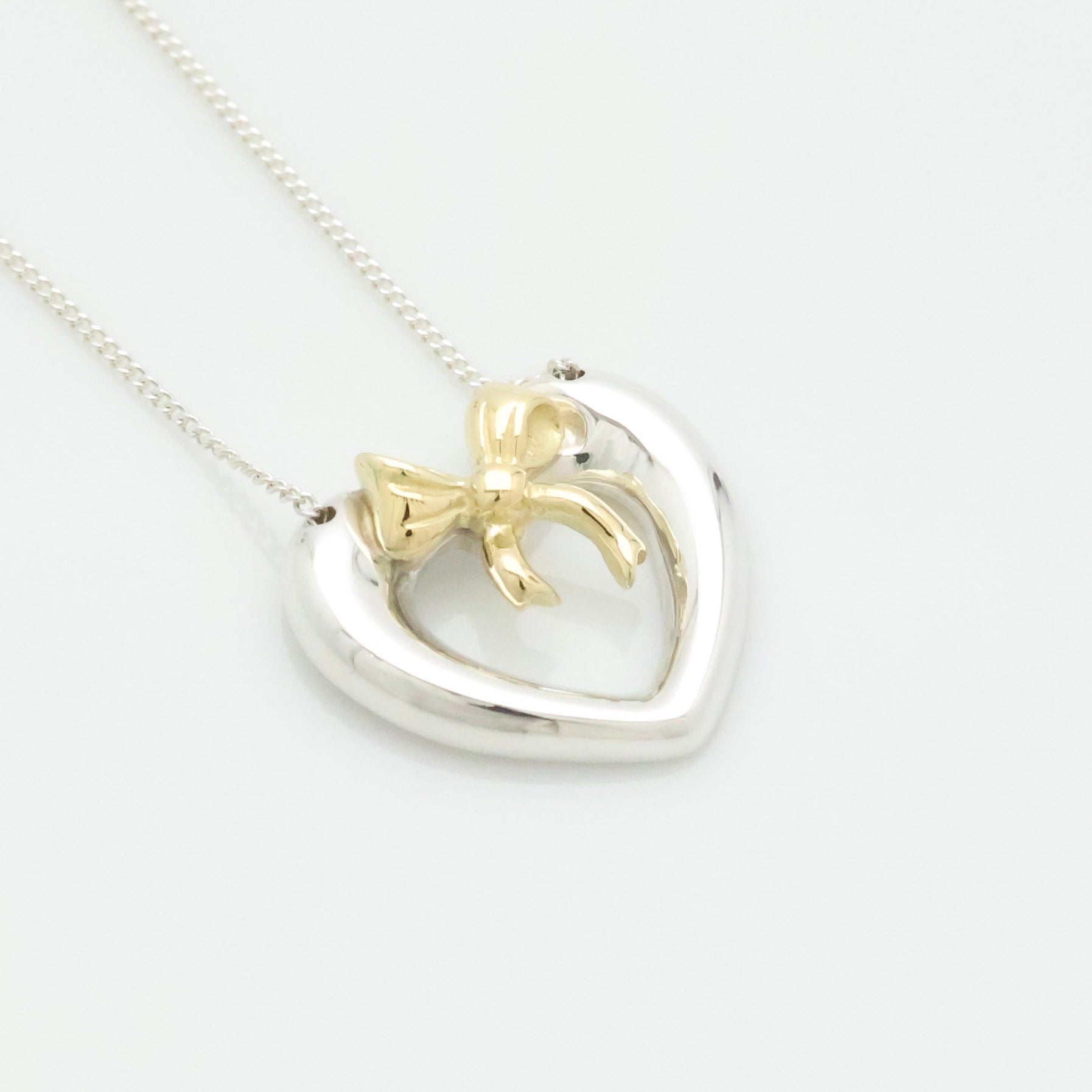 TIFFANY&Co. ハート リボン コンビ ネックレス AG925 AU750