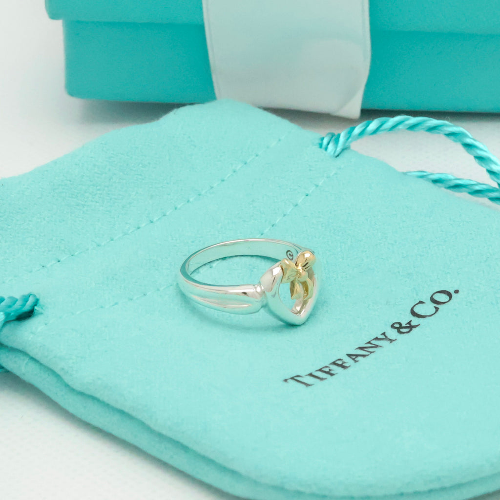 TIFFANY&Co. ハート リボン コンビ イエローゴールド リング 7 号 AG925 AU750