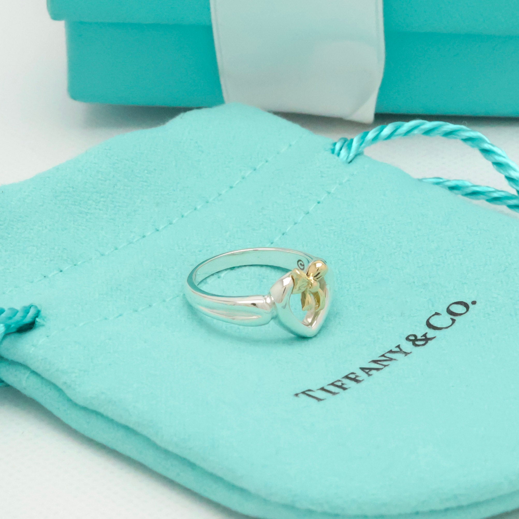 TIFFANY&Co. ハート リボン コンビ イエローゴールド リング 7 号 AG925 AU750