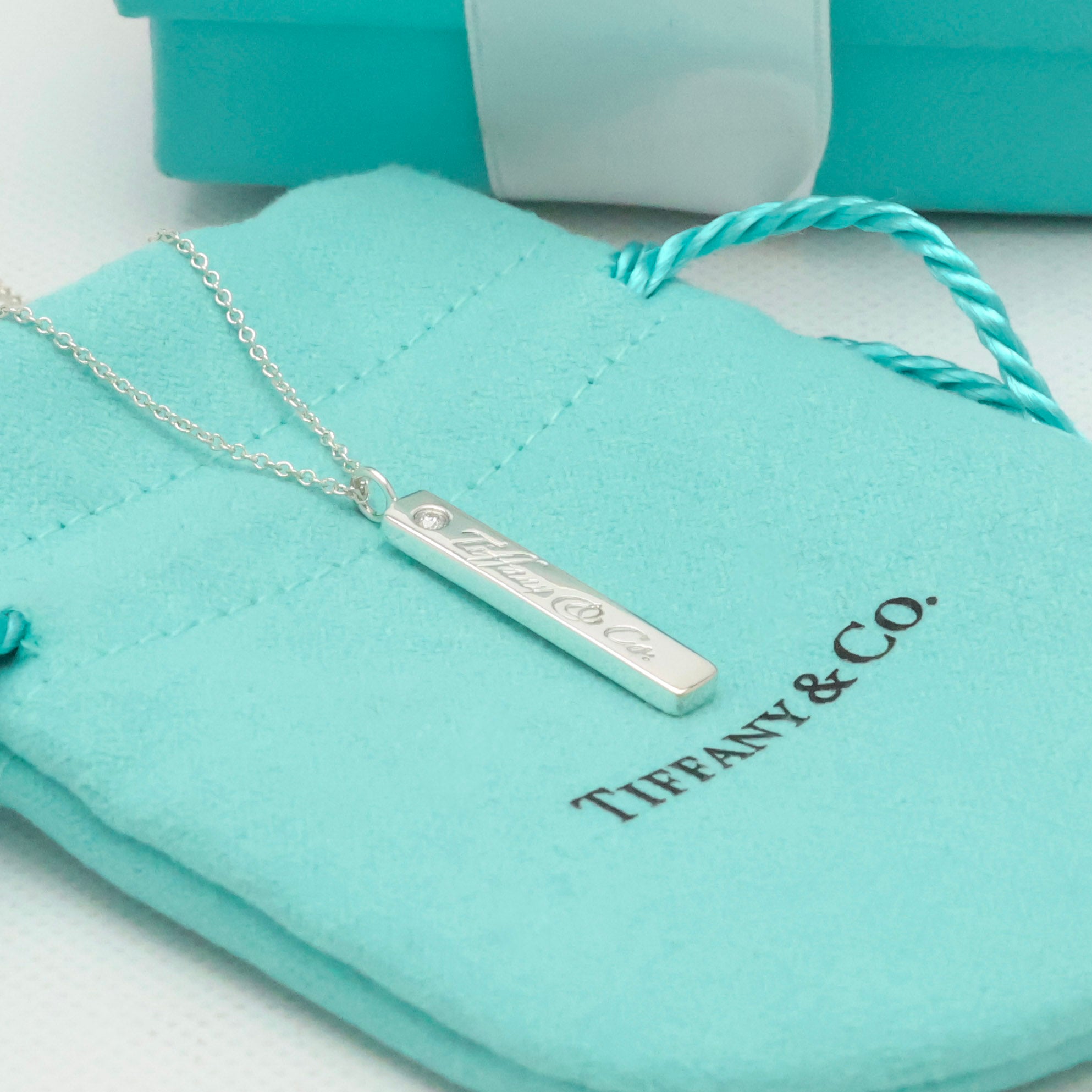 Tiffany & Co. Notes Diamond Bar Necklace Sterling Silver 925