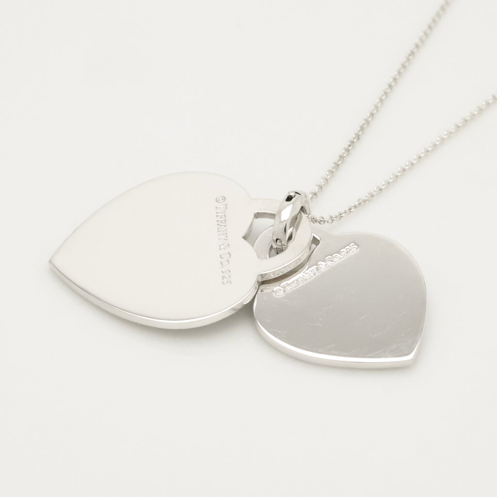 Tiffany & Co. Notes I LOVE YOU Double Heart Tag Necklace Sterling Silver 925