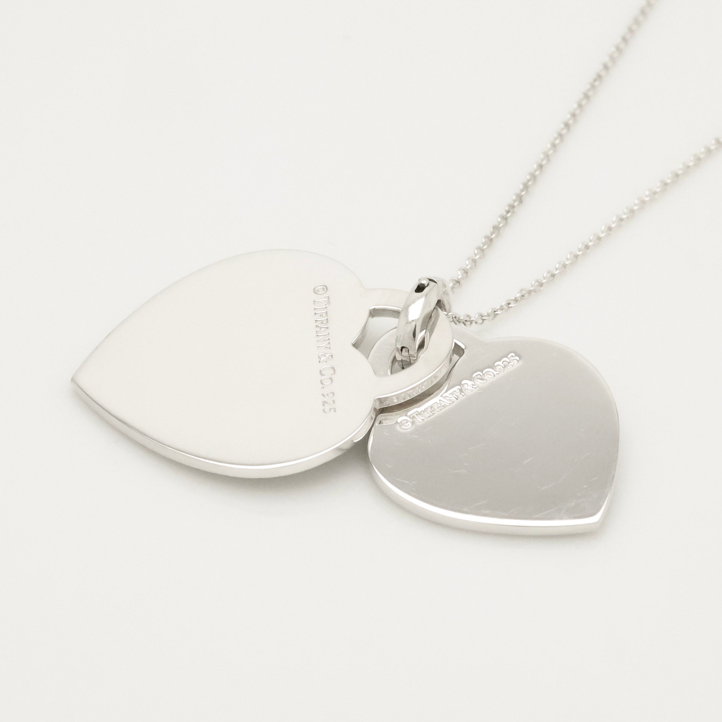 Tiffany & Co. Notes I LOVE YOU Double Heart Tag Necklace Sterling Silver 925