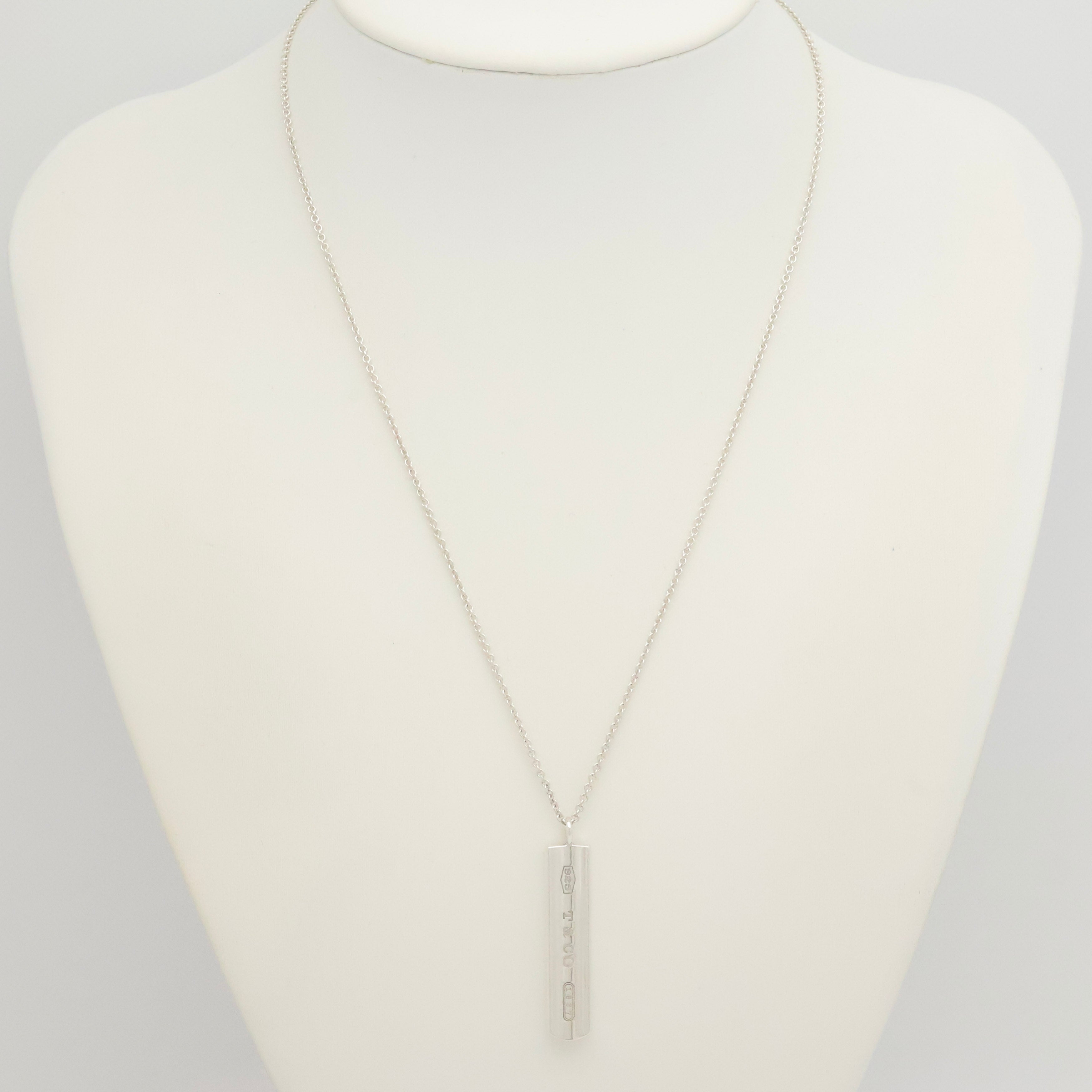 TIFFANY & Co. 1837 Bar Plate Pendant Necklace Chain Sterling Silver 925