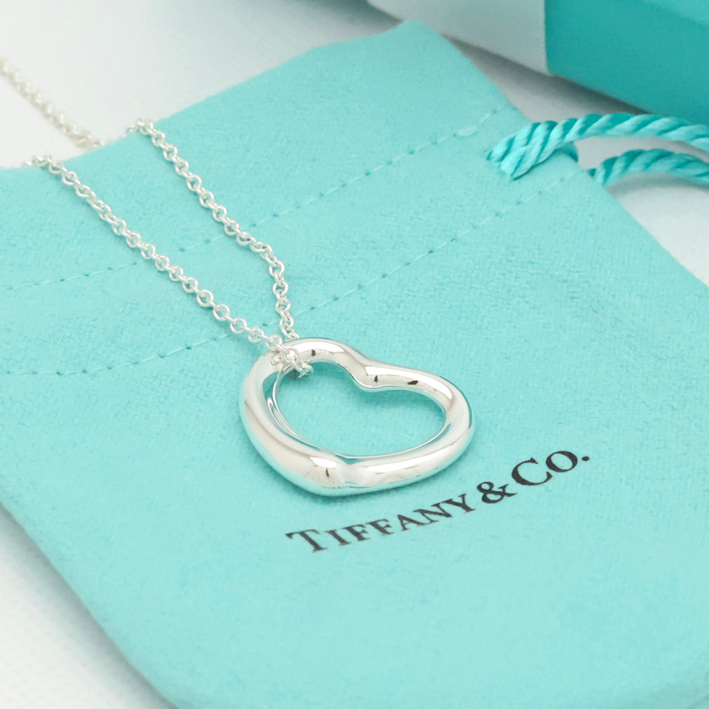 Tiffany & Co. Open Heart Pendant Necklace Sterling Silver 925