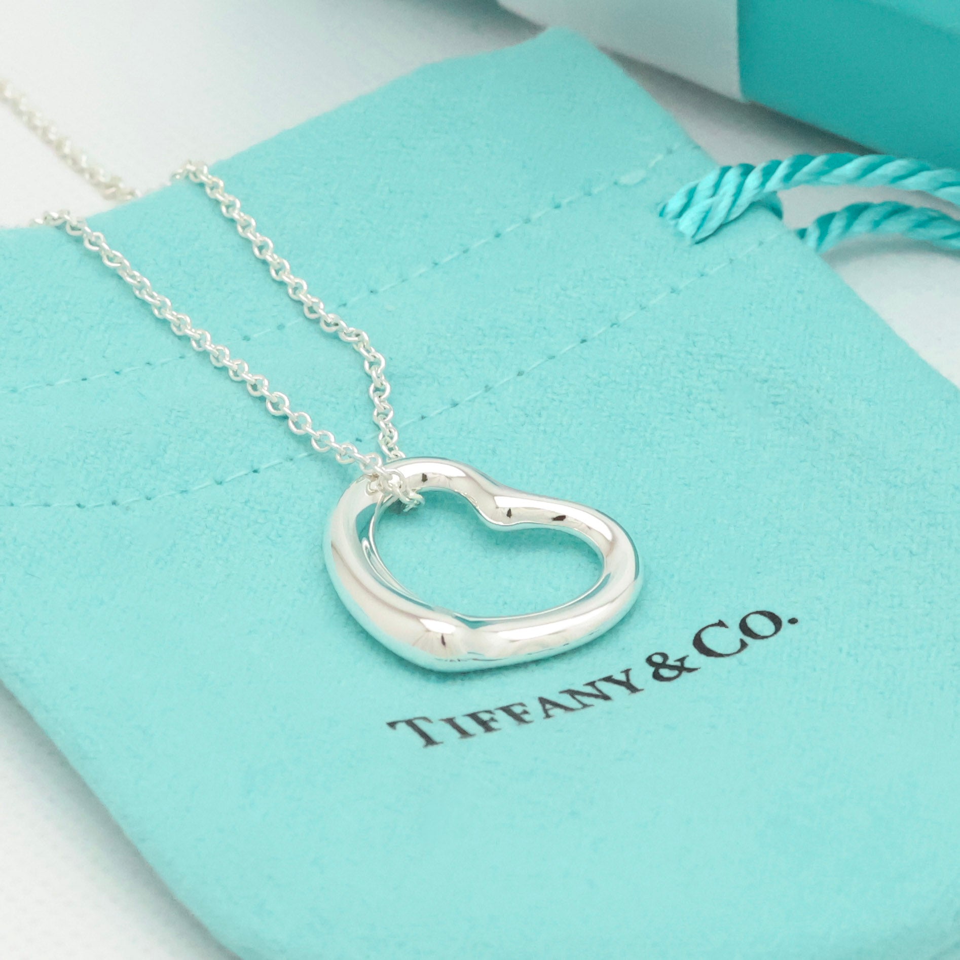 Tiffany & Co. Open Heart Pendant Necklace Sterling Silver 925