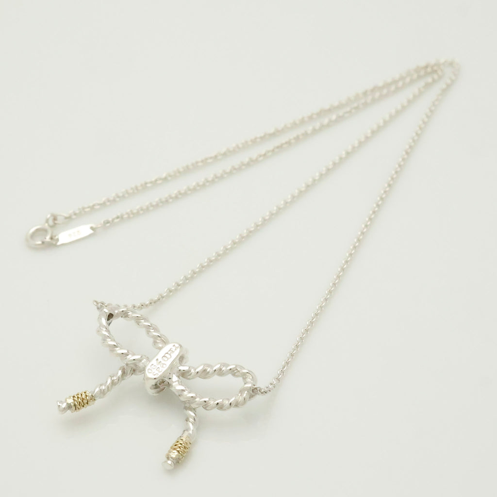 Tiffany & Co. Twist Ribbon Bow Necklace Silver Sterling 925 & 18K Gold 