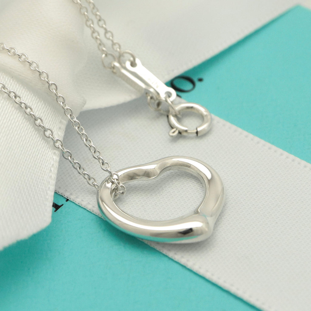Tiffany & Co. Open Heart Pendant Necklace Sterling Silver 925