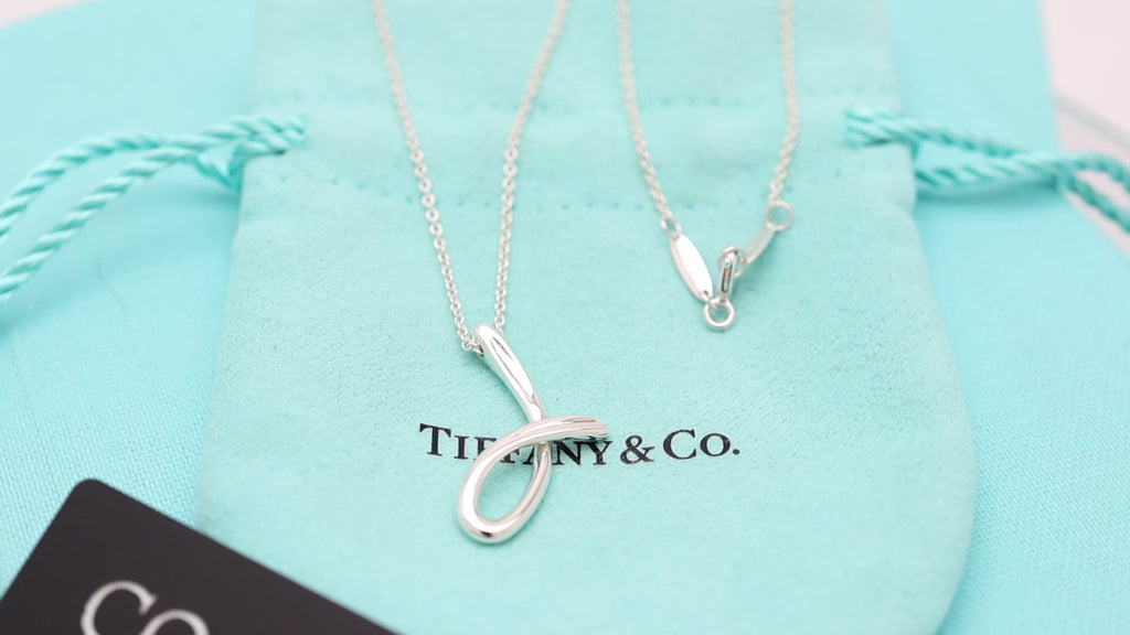 Tiffany & Co. Initial Letter "J" Necklace Pendant Sterling Silver 925