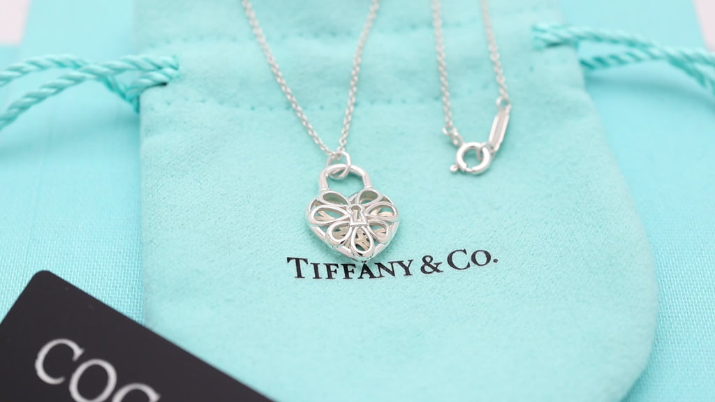 Tiffany & Co. Filigree Heart Lock Padlock Necklace Sterling Silver 925