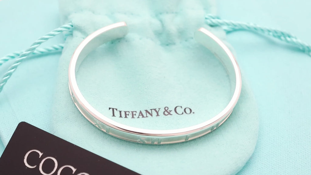 Tiffany & Co. Atlas Roman Numerals Cuff Bangle Bracelet Sterling Silver 925