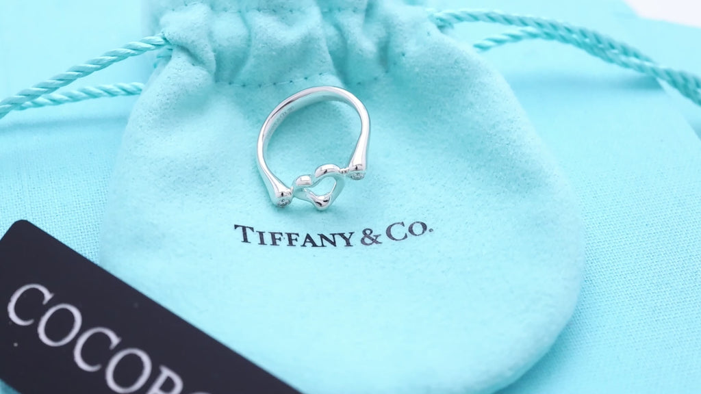 Tiffany & Co. 2P Diamond Open Heart Ring Size 4.5 Sterling Silver 925