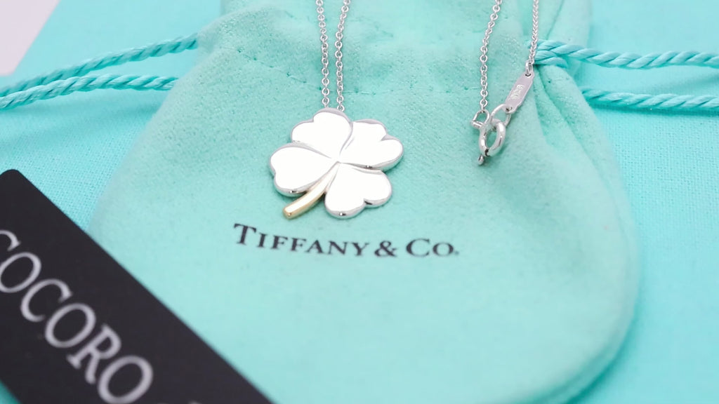  Tiffany & Co. Four Leaf Clover Pendant Necklace Sterling Silver 925 & Gold 18K