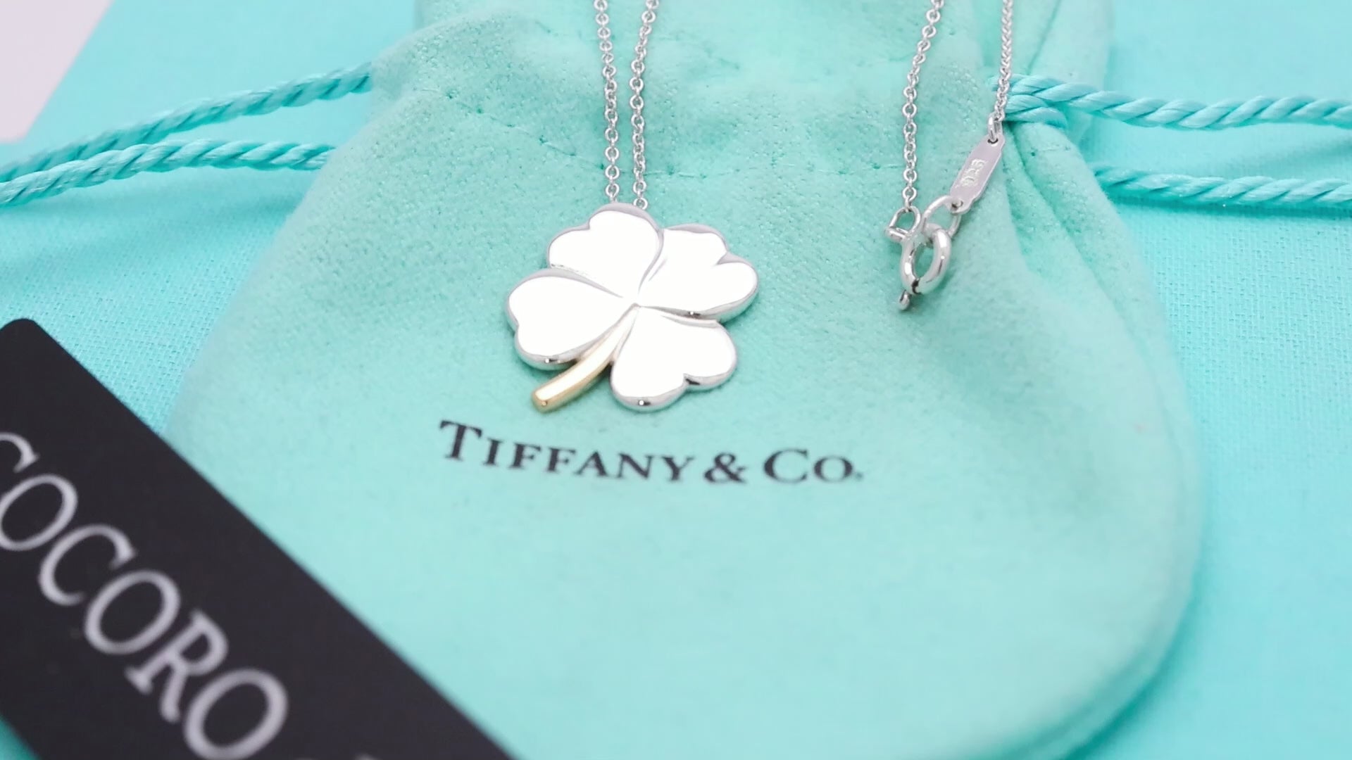  Tiffany & Co. Four Leaf Clover Pendant Necklace Sterling Silver 925 & Gold 18K