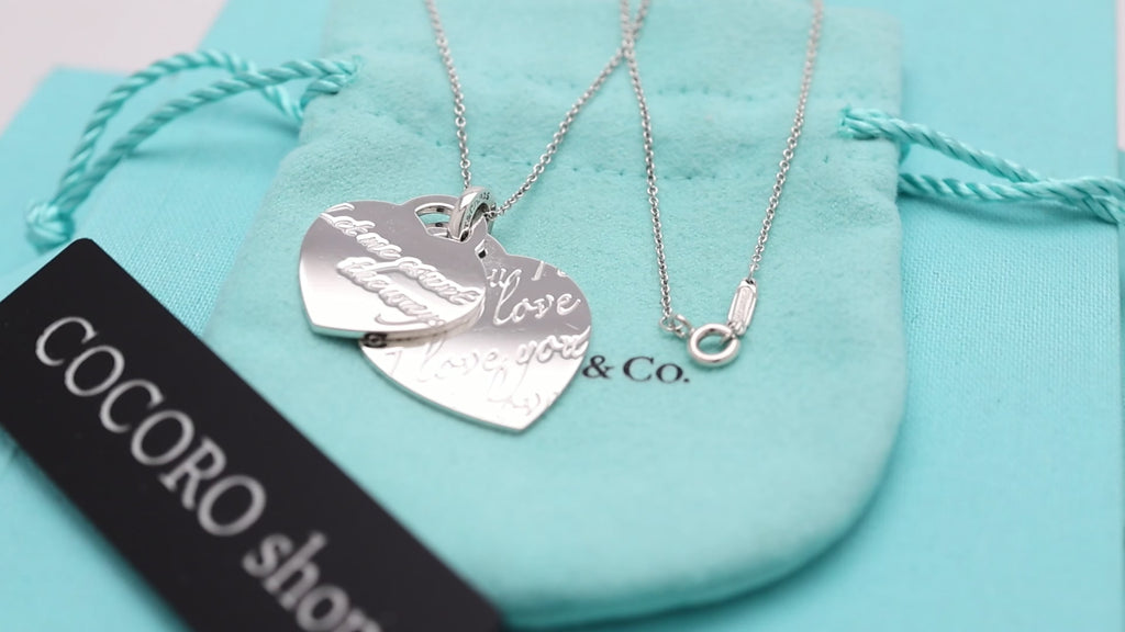 Tiffany & Co. Notes I LOVE YOU Double Heart Tag Necklace Sterling Silver 925