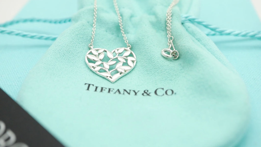Tiffany & Co. Picasso Olive Leaf Heart Necklace Sterling Silver 925