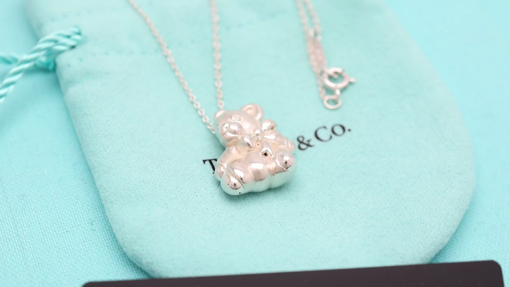 Tiffany & Co. Teddy Bear Ribbon Bow Necklace Sterling Silver 925