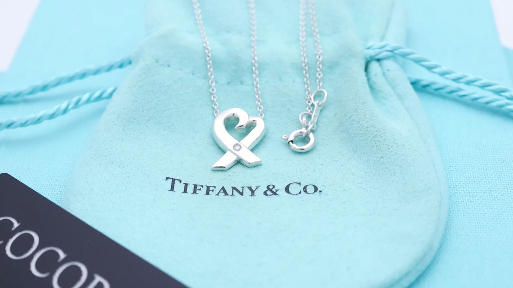 Tiffany & Co. Loving Heart Diamond Pendant Necklace Sterling Silver 925
