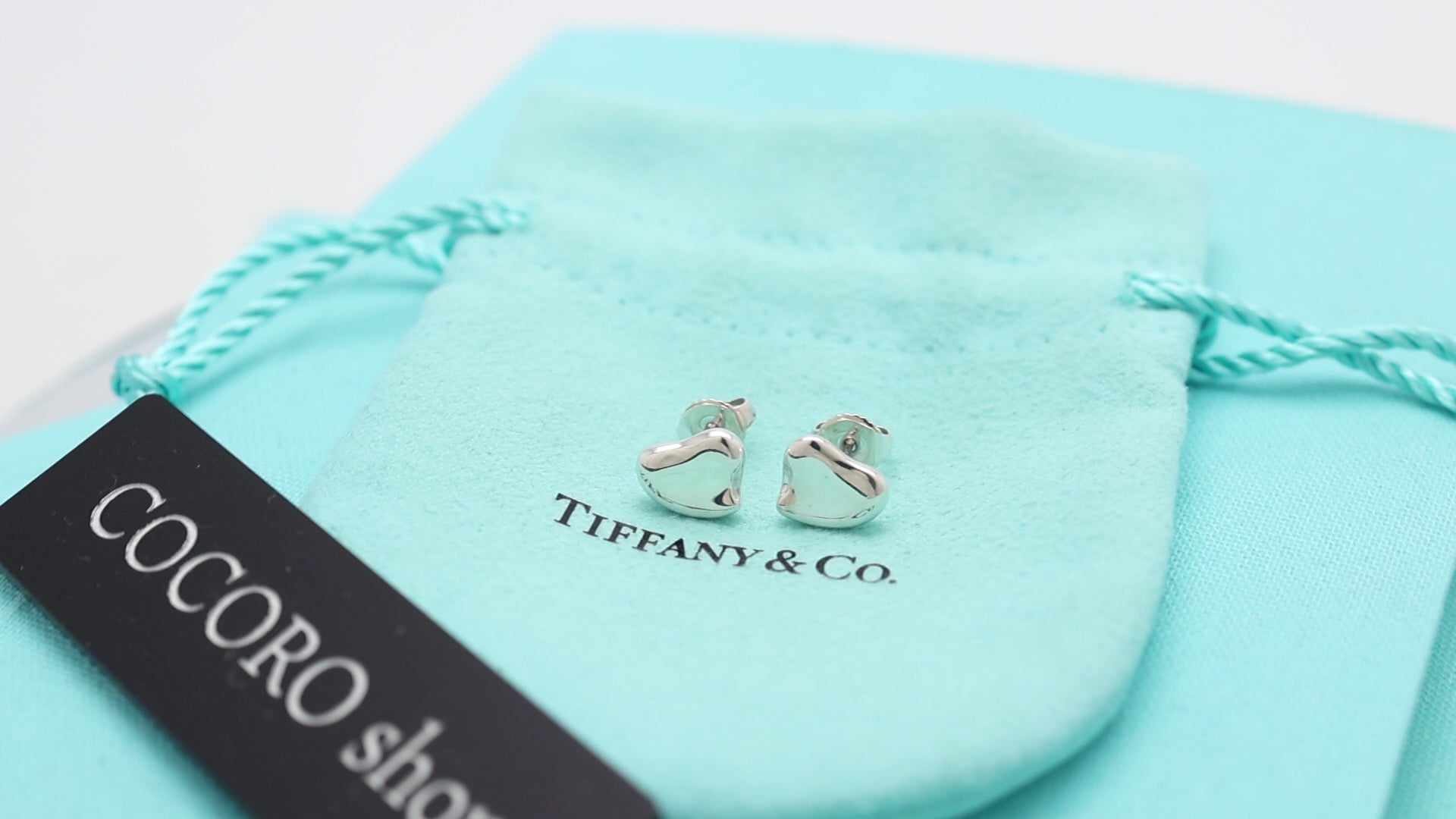 Tiffany & Co. Elsa Peretti Full Heart Stud Earrings Sterling Silver 925 