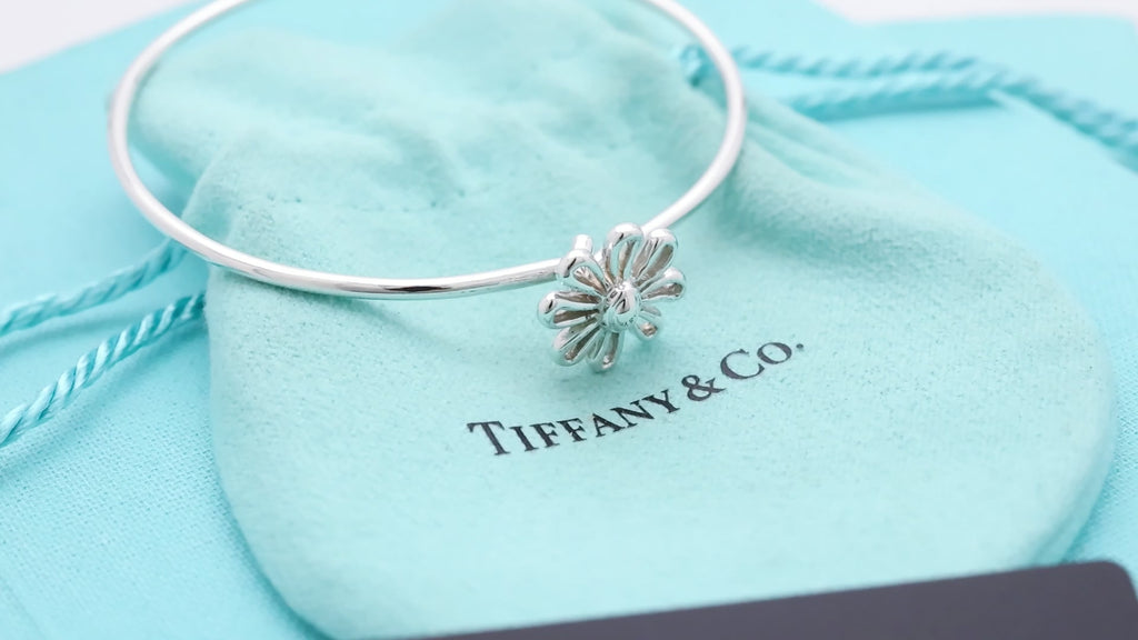 Tiffany & Co. Daisy Flower Hook Bangle Bracelet  Sterling Silver 925