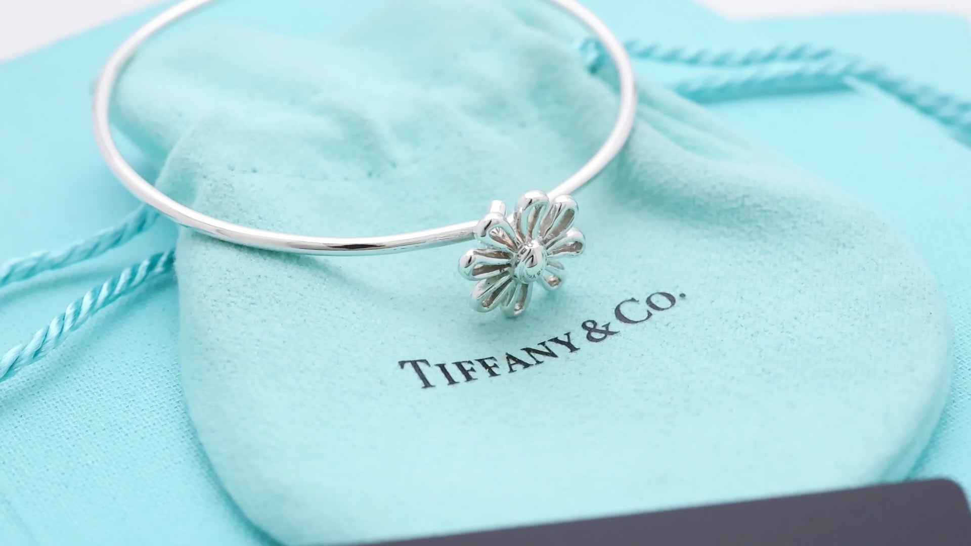 Tiffany & Co. Daisy Flower Hook Bangle Bracelet  Sterling Silver 925