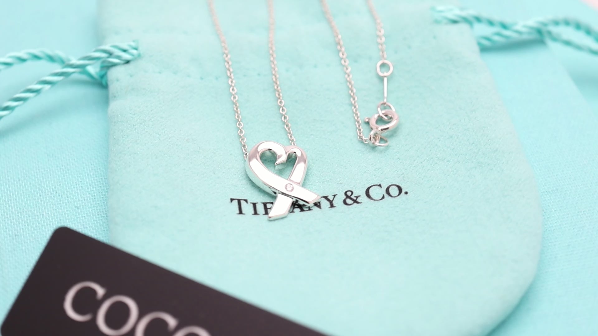 Tiffany & Co. Loving Heart Diamond Pendant Necklace Sterling Silver 925