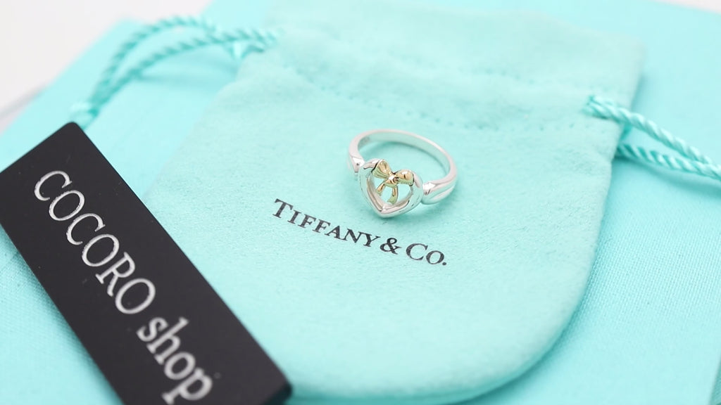 TIFFANY&Co. ハート リボン コンビ イエローゴールド リング 7 号 AG925 AU750