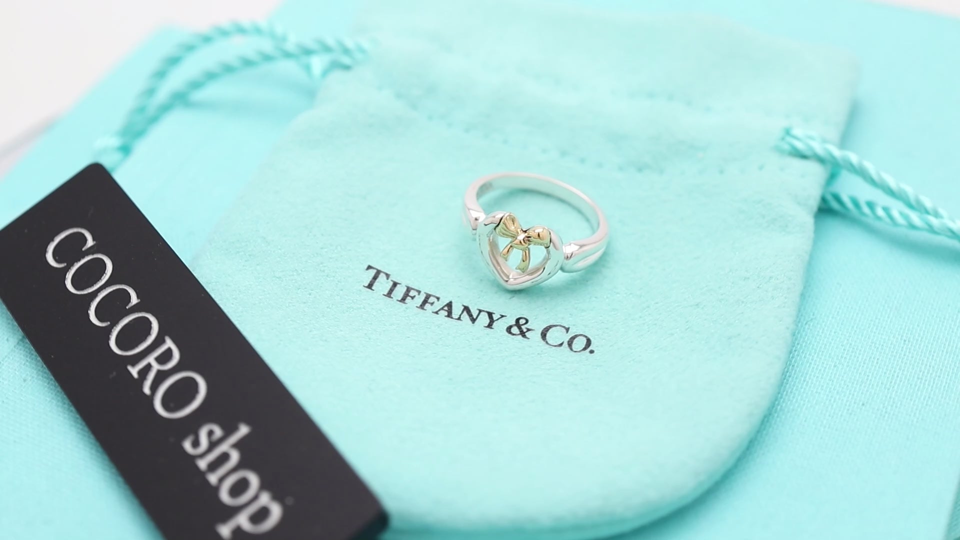 TIFFANY&Co. ハート リボン コンビ イエローゴールド リング 7 号 AG925 AU750