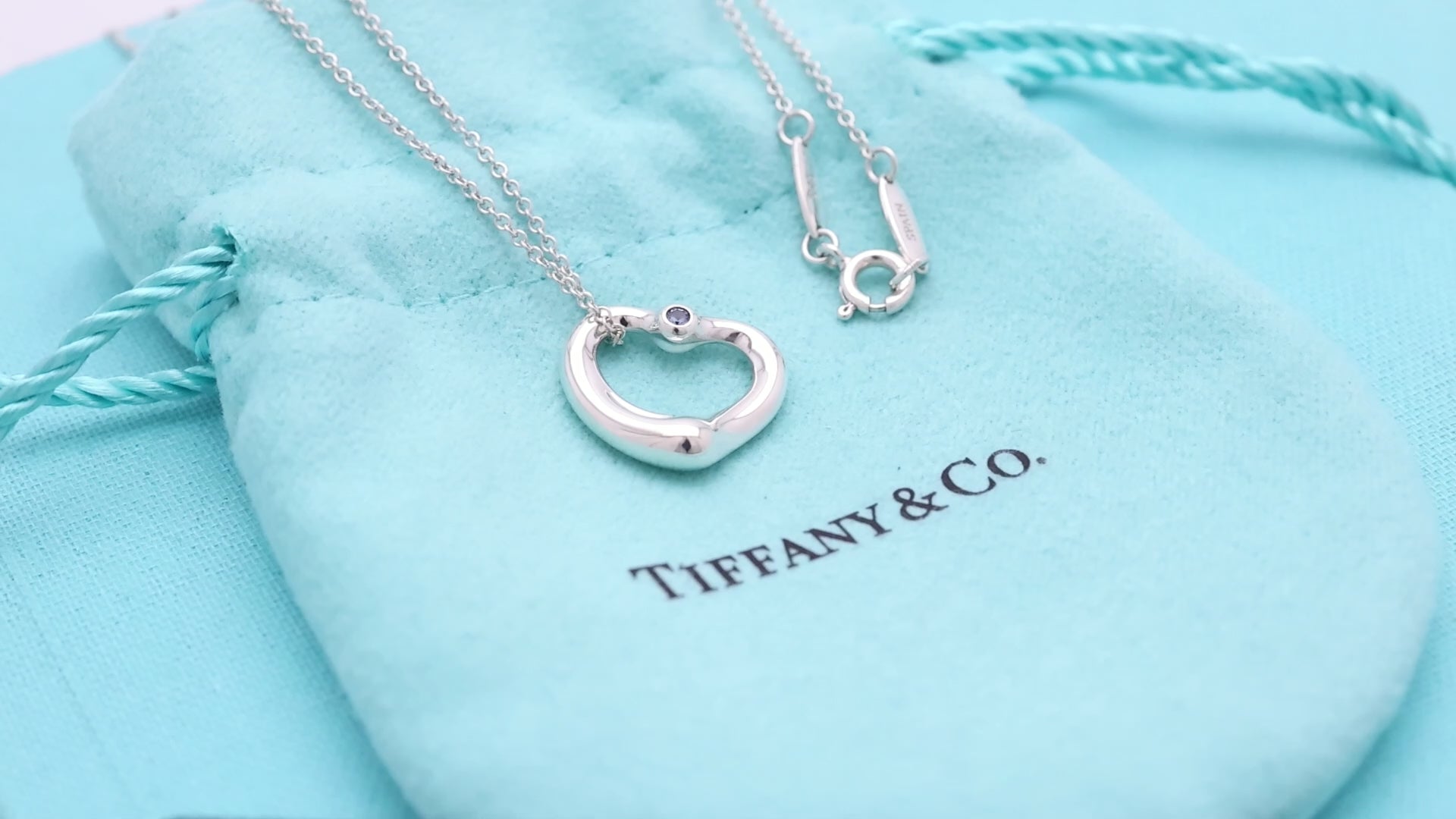 TIFFANY&Co. アクアマリン ハート 1P ダイヤモンド エルサペレッティ ネックレス AG925