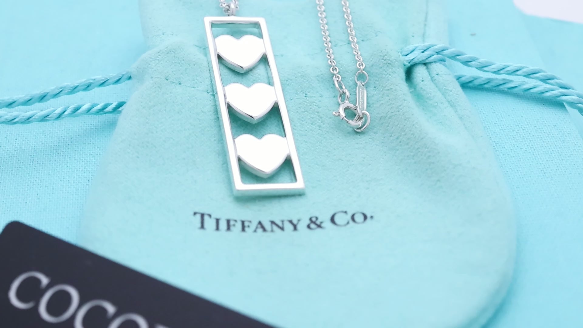 Tiffany & Co Triple Heart Plate Pendant Necklace Sterling Silver 925