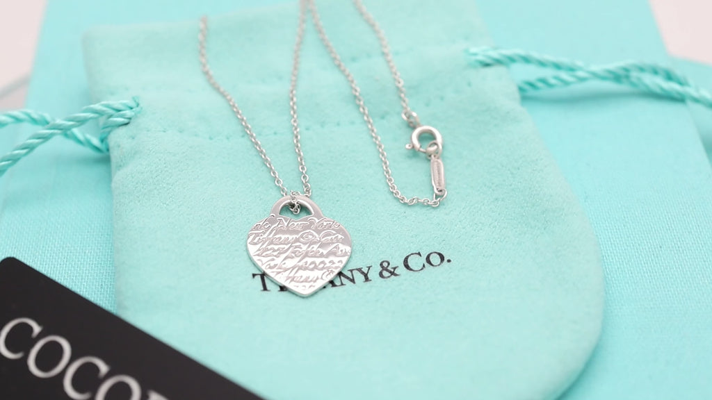 Tiffany & Co. Notes I LOVE YOU Heart Pendant Necklace Sterling Silver 925