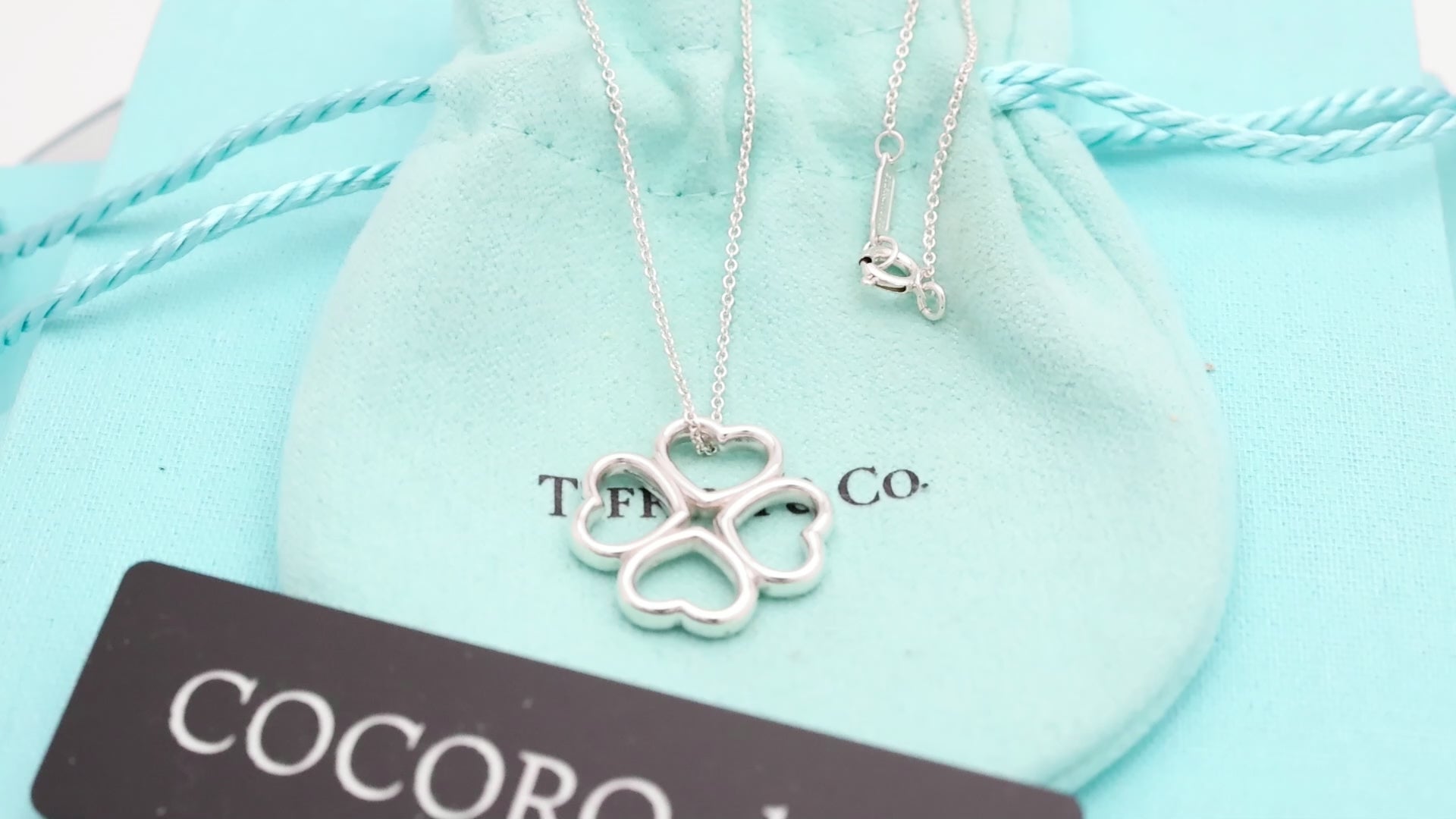  Tiffany & Co. Four Hearts Clover Necklace Pendant Sterling Silver 925