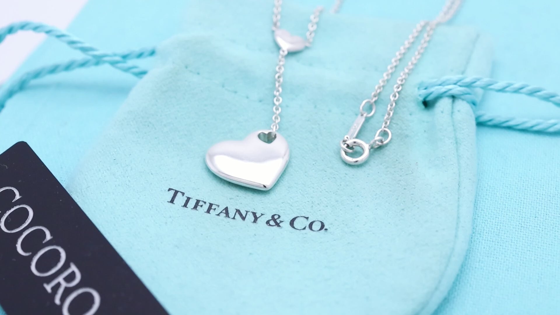 Tiffany & Co. Stencil Cutout Two Heart Lariat Necklace Sterling Silver 925