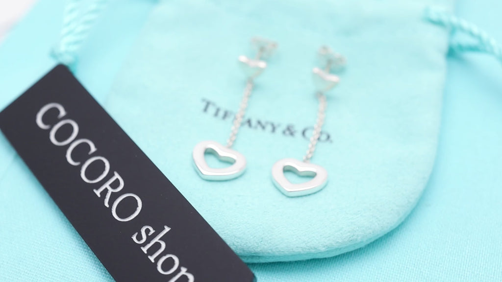Tiffany & Co. Heart Link Drop Dangle Stud Earrings Sterling Silver 925