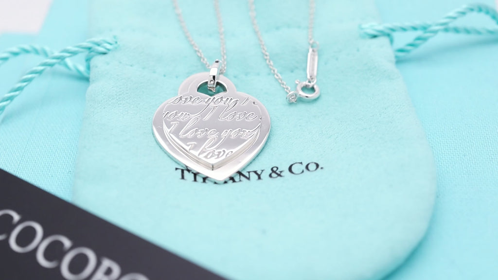 Tiffany & Co. Notes I LOVE YOU Double Heart Tag Necklace Sterling Silver 925