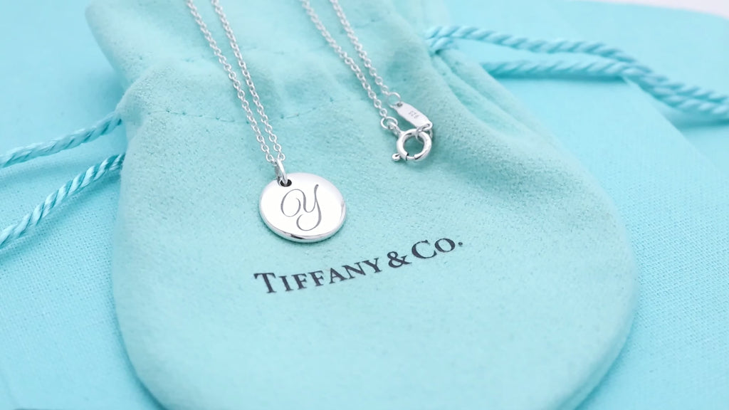  Tiffany & Co. Letter Y Notes Initial Disc Necklace Sterling Silver 925