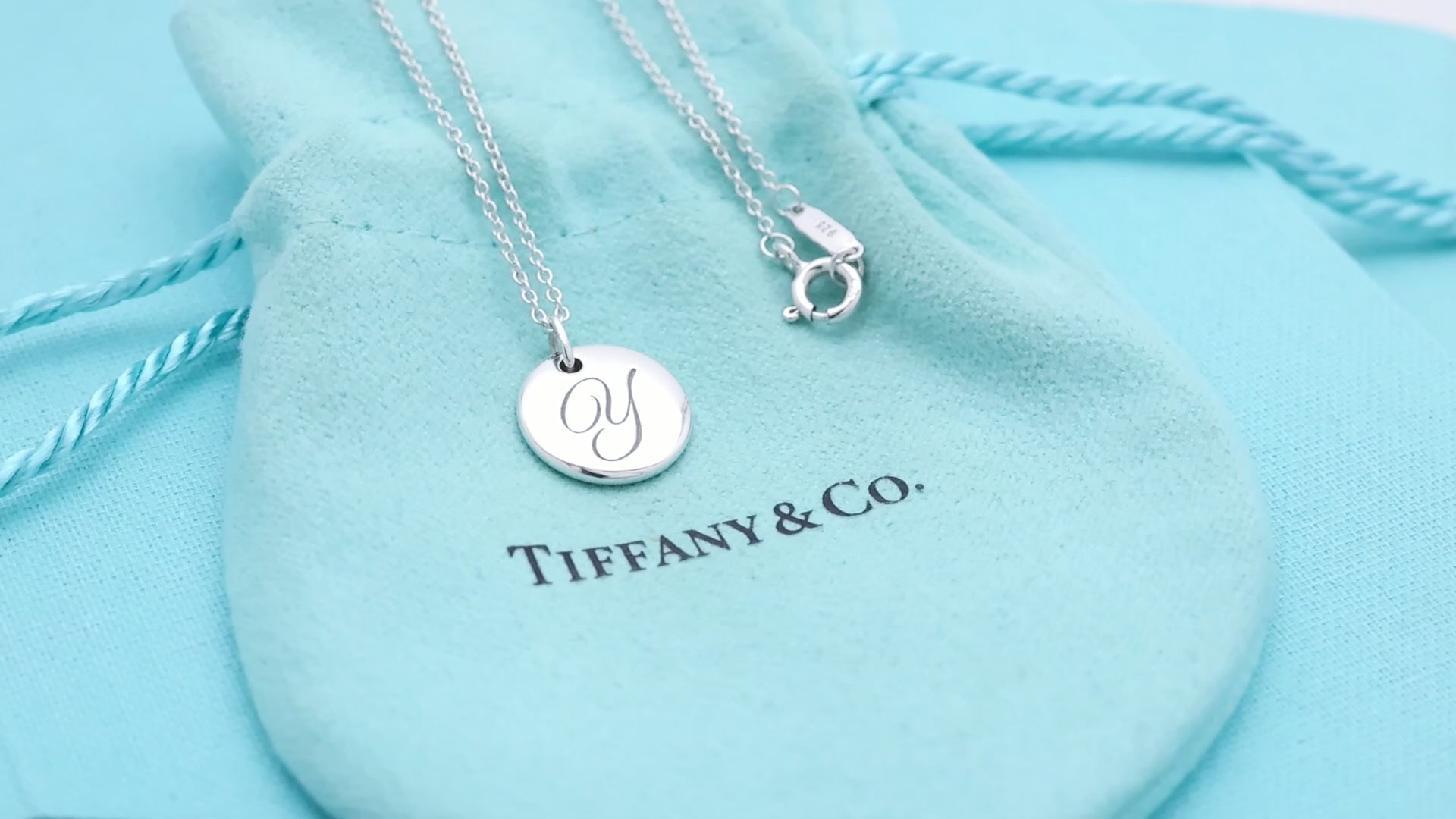  Tiffany & Co. Letter Y Notes Initial Disc Necklace Sterling Silver 925