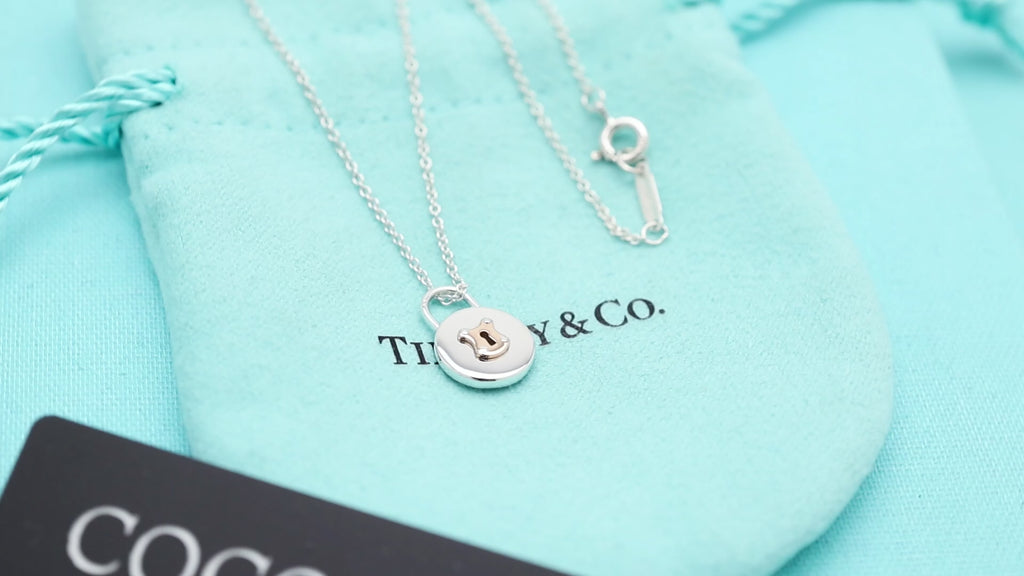 Tiffany & Co. Round Keyhole Padlock Necklace Silver Sterling 925 & 18K Gold 