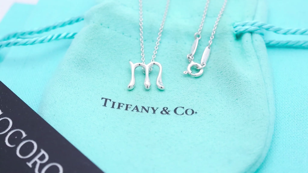 Tiffany & Co. Initial Letter "M" Necklace Pendant Sterling Silver 925
