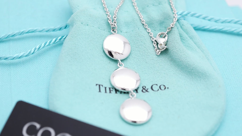 Tiffany & Co. Three Circle Drop Disk Pendant Dangle Necklace Sterling Silver 925