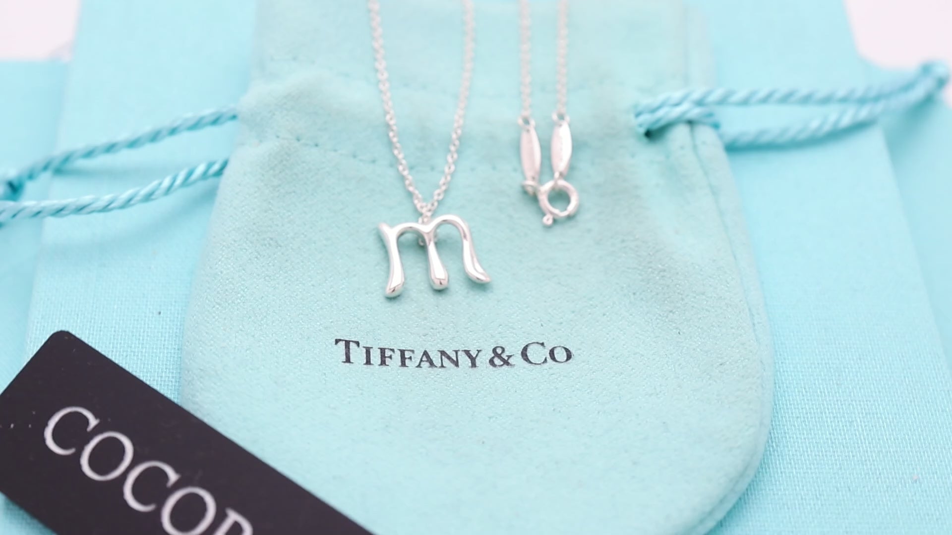Tiffany & Co. Initial Letter "M" Necklace Pendant Sterling Silver 925